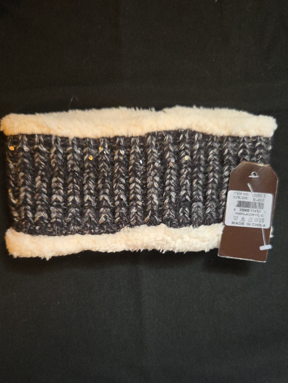 Cozy Black & Cream Knit Ear Warmer Headband NWOT